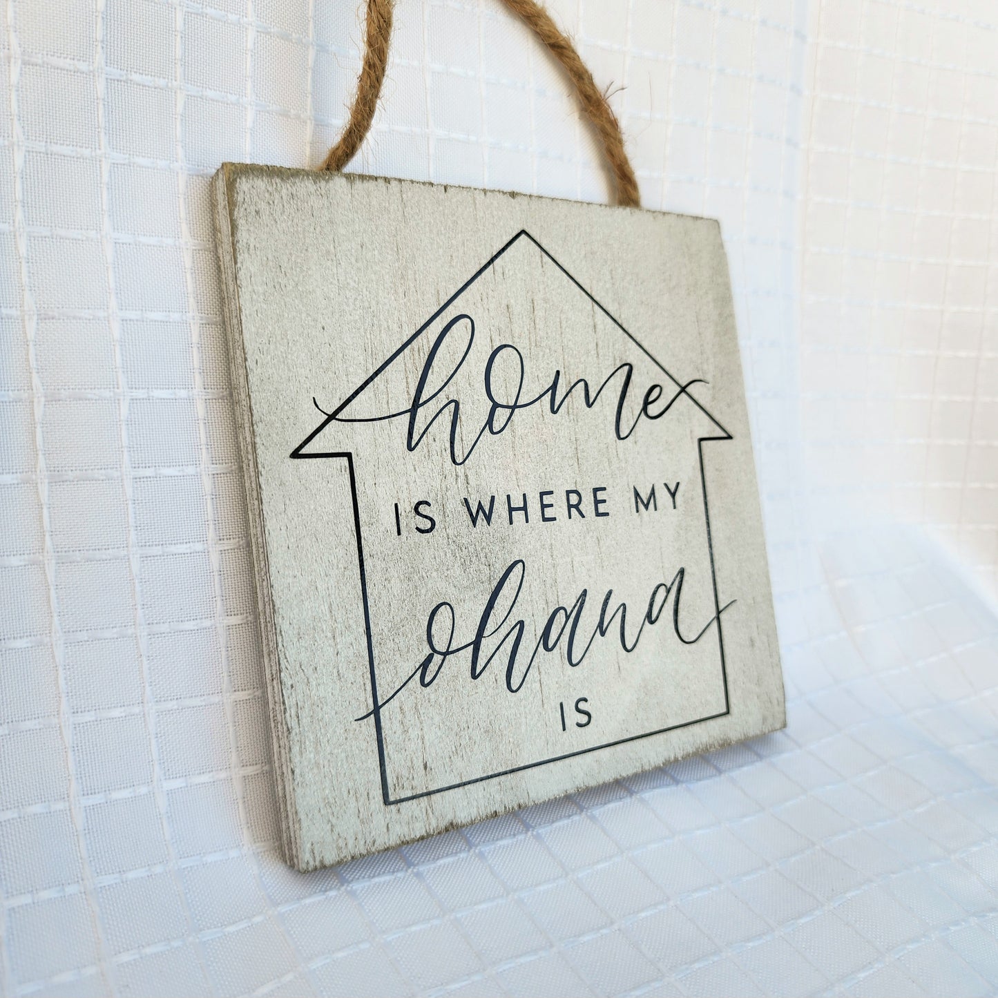 "home is where my ohana is" wood sign